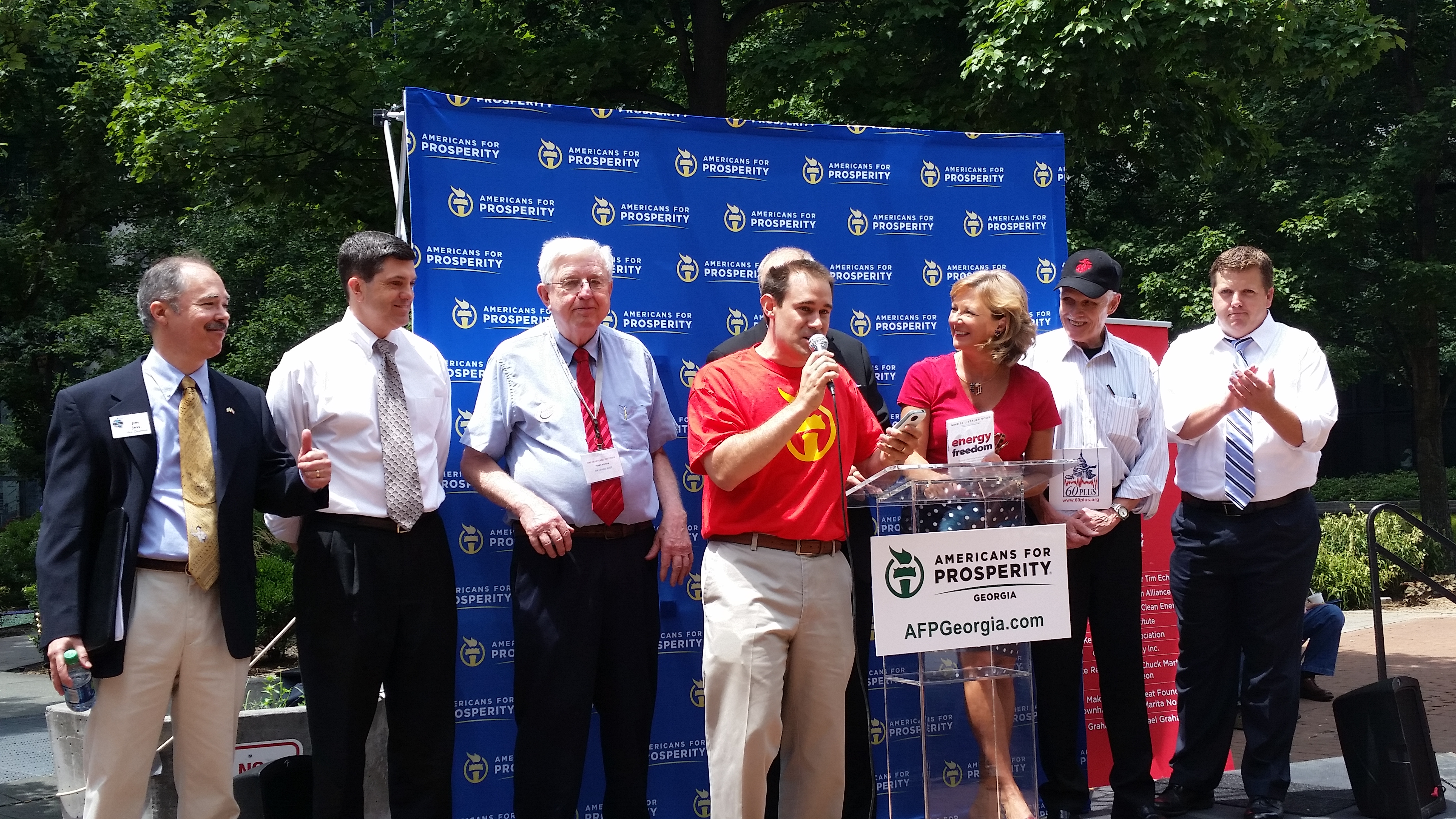 Foundation President Kelly McCutchen (second from left) joined representatives of the other organizations last week at the Stop the EPA Power Grab Rally In Atlantato oppose the EPA's proposed emissions regulations on existing power plants.